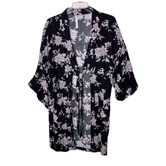 Spiritual Gangster | Black Floral Maya Kimono Cover Up Duster, One Size - Picture 1 of 7